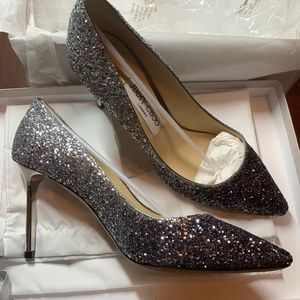 Jimmy Choo Romy 85mm glittered leather pumps